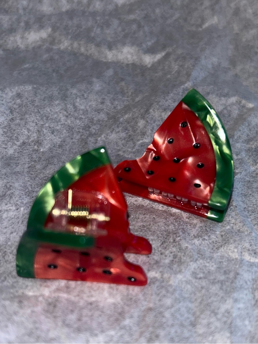 Watermelon Slice Resin Hair Clips - Red & Green
